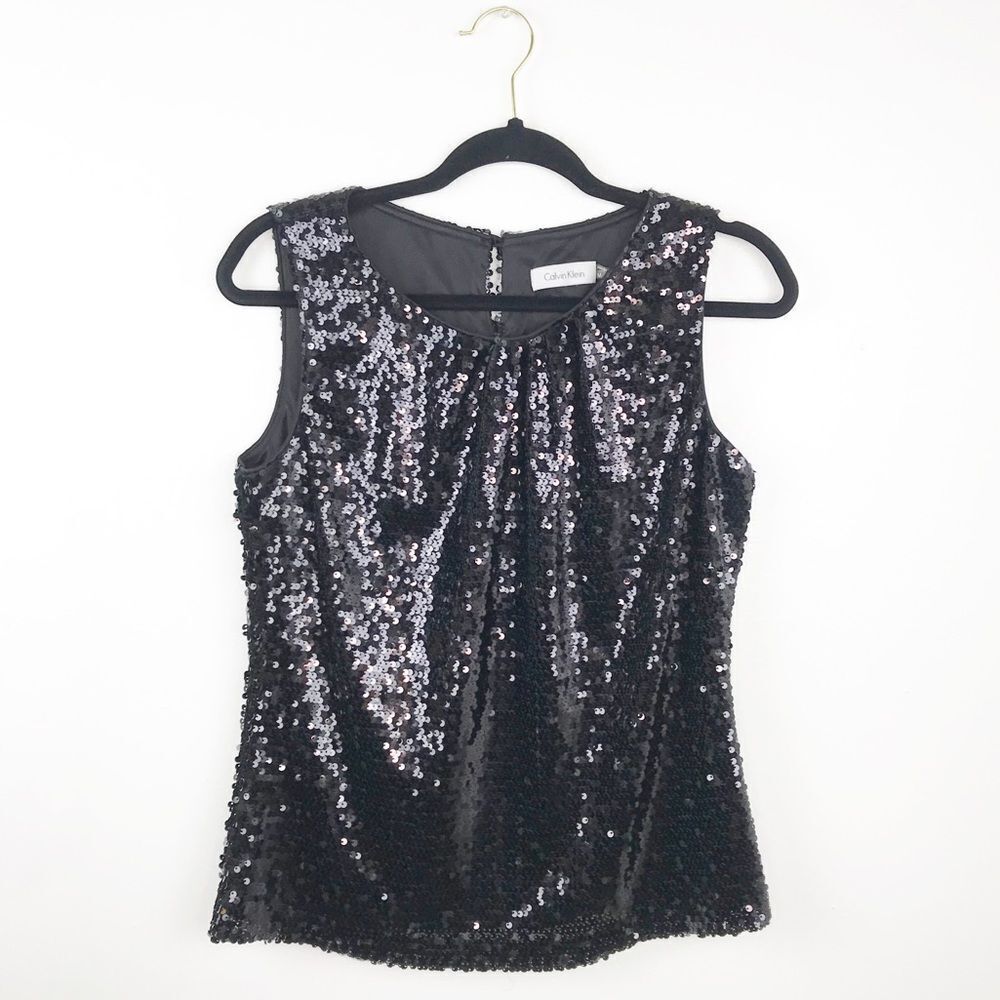Calvin‎ Klein black sequin sleeveless blouse